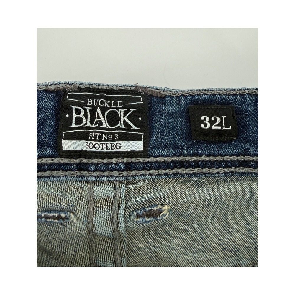 Buckle Black Jeans Mens 32L Blue Bootcut Fit No 3 BBLA374 Embroidered Pocket - Picture 4 of 12